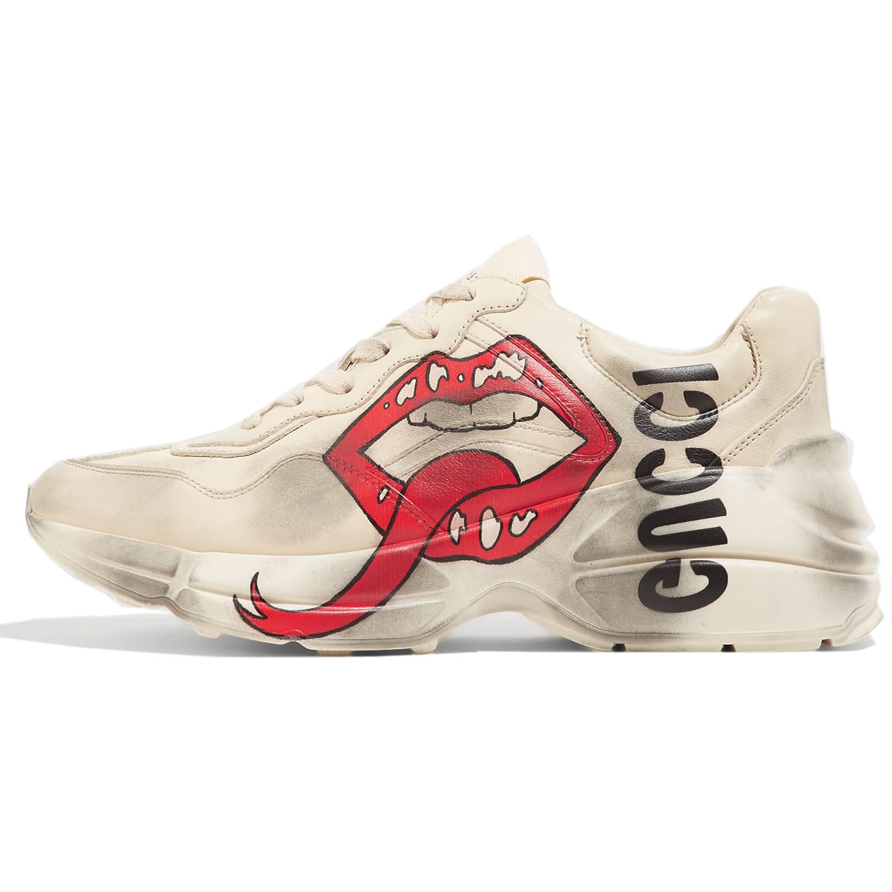 Gucci Rhyton Logo Print Leather Sneakers 1102221 (1) - newkick.org