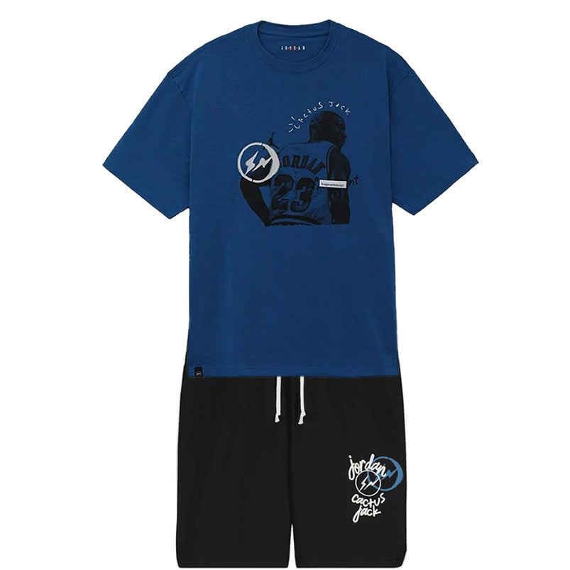 Travis Scott Cactus Jack Jordan T Shirt Khaki Desert Blue Shorts Black (1) - newkick.org