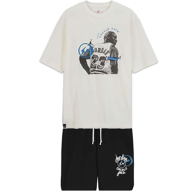 Travis Scott Cactus Jack Jordan T Shirt Khaki Desert White Shorts Black (1) - newkick.org