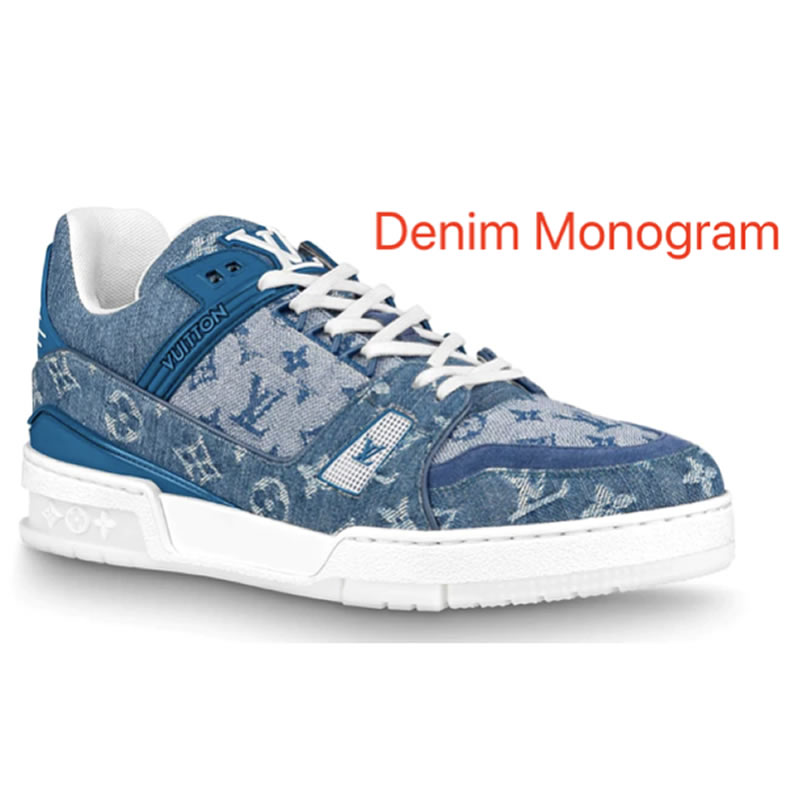 New L V Trainer Sneaker Shoes Denim Monogram (1) - newkick.org