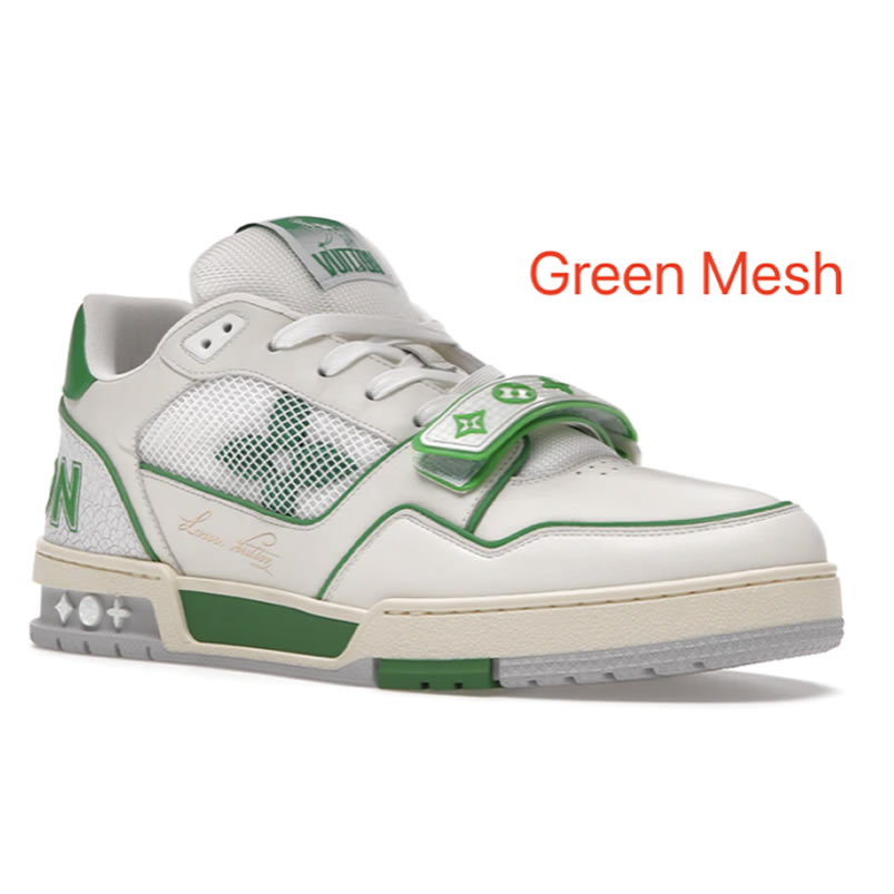 New L V Trainer Sneaker Shoes Green Mesh (1) - newkick.org