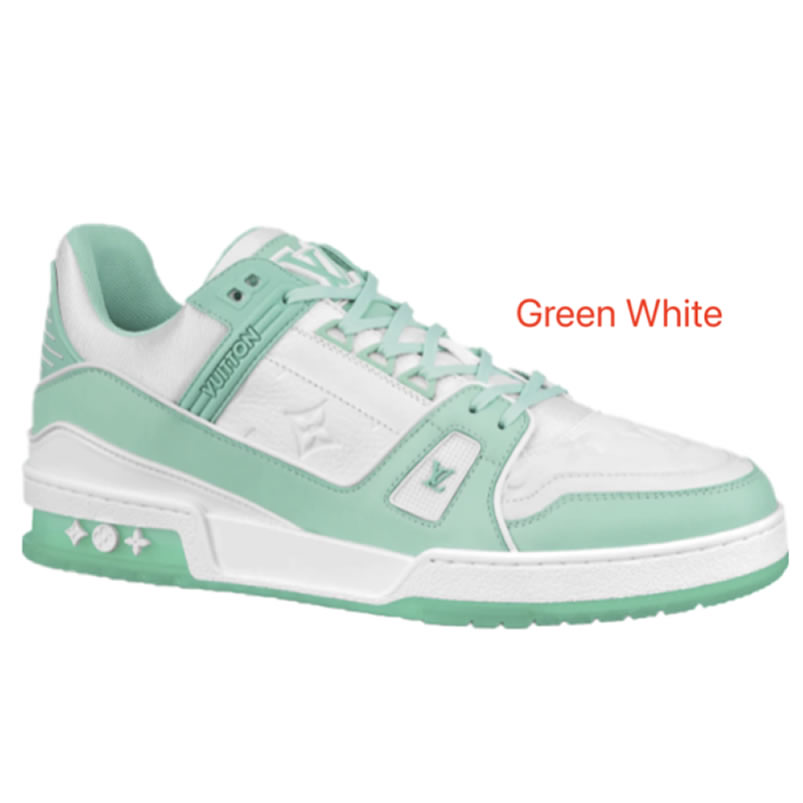 New L V Trainer Sneaker Shoes Green White (1) - newkick.org