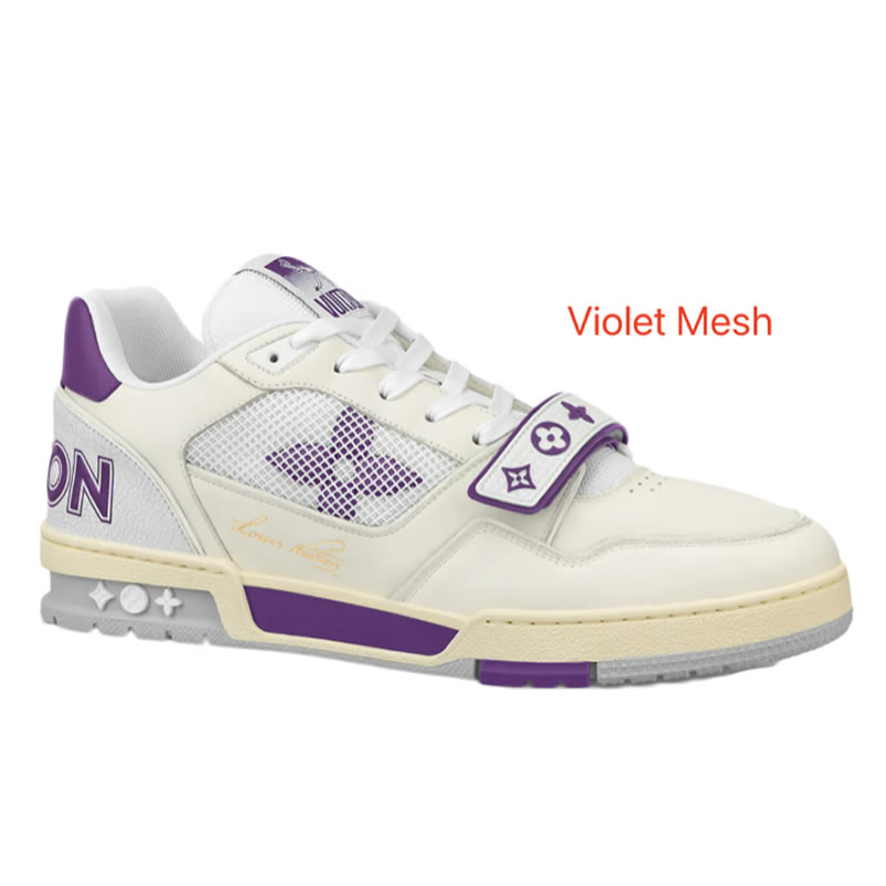 New L V Trainer Sneaker Shoes Violet Mesh (1) - newkick.org