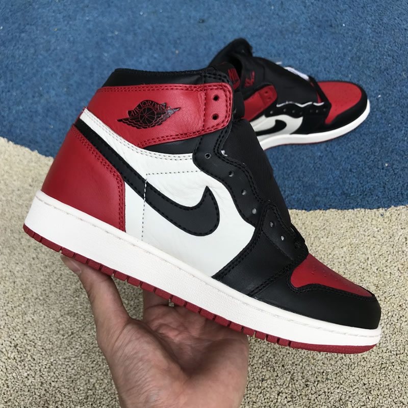 Air Jordan 1 Bred Toe Womens GS "Red And Black Jordans Shoes" 575441-610 In Hand Lateral