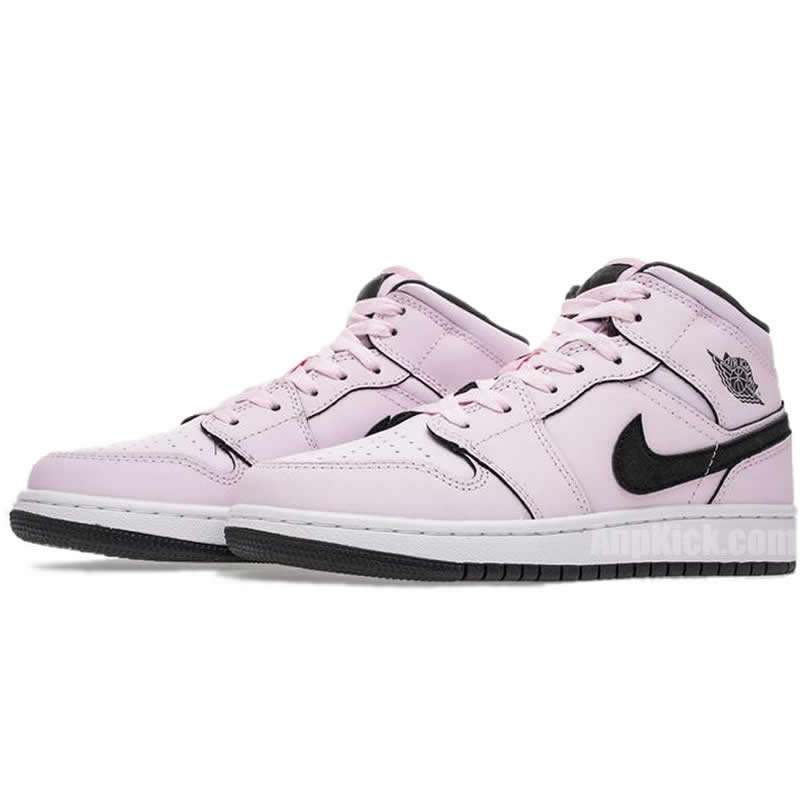 Air Jordan 1 Mid Pink Black White Womens GS Shoes 555112-601