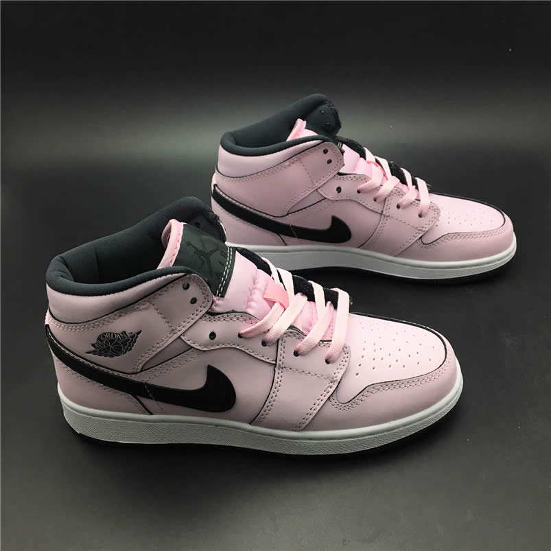 Air Jordan 1 Mid Pink Black White Womens GS Shoes 555112-601