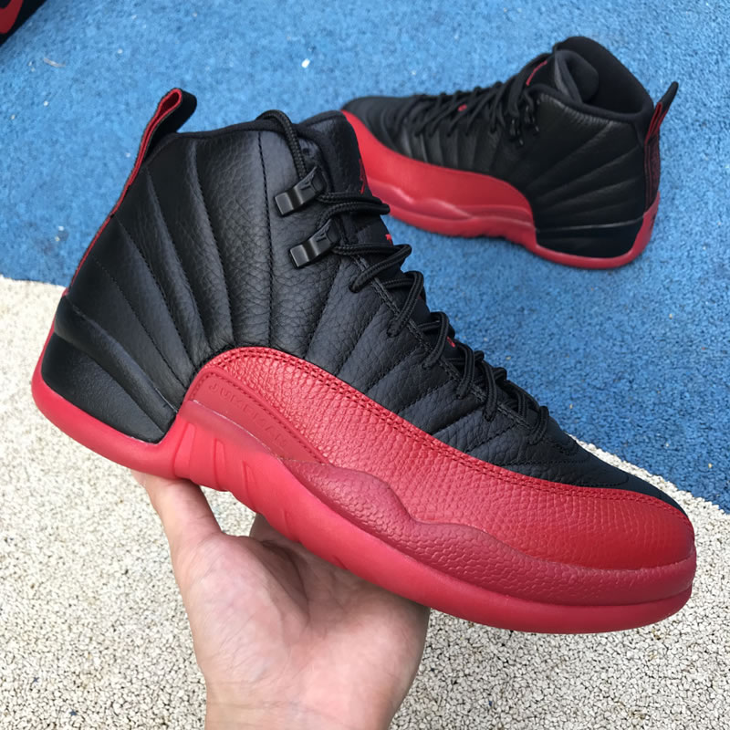 Air Jordan 12 Retro Flu Game Red And Black 12s For Sale In-Hand Lateral