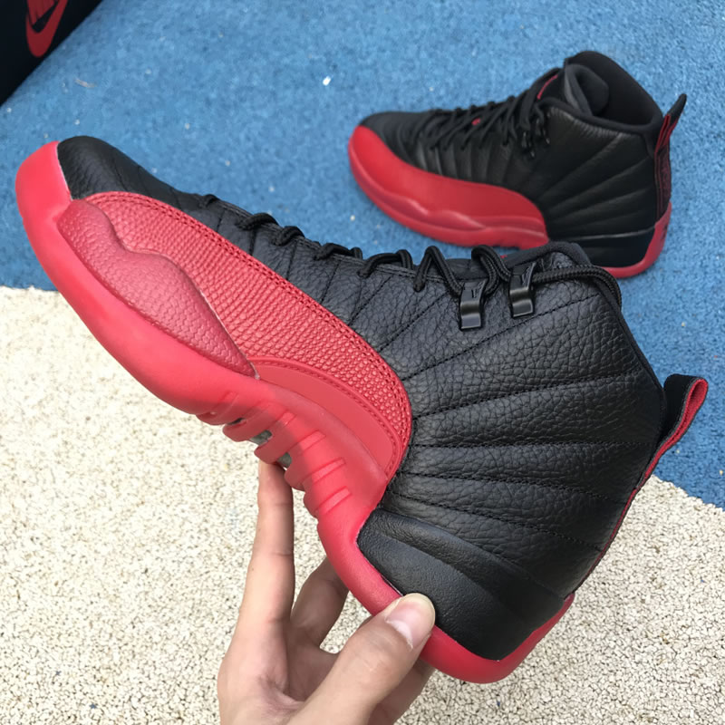 Air Jordan 12 Retro Flu Game Red And Black 12s For Sale In-Hand Medial