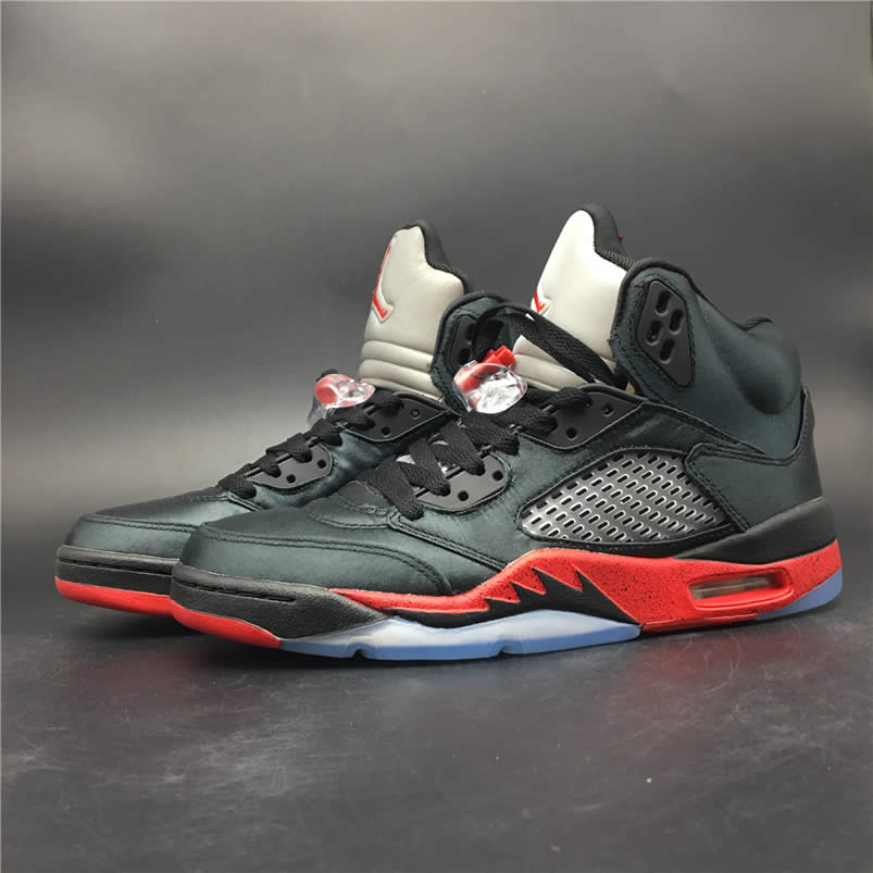 Air Jordan 5 Satin Bred Black University Red For Sale On Feet Outfit 136027 006 (1) - newkick.org