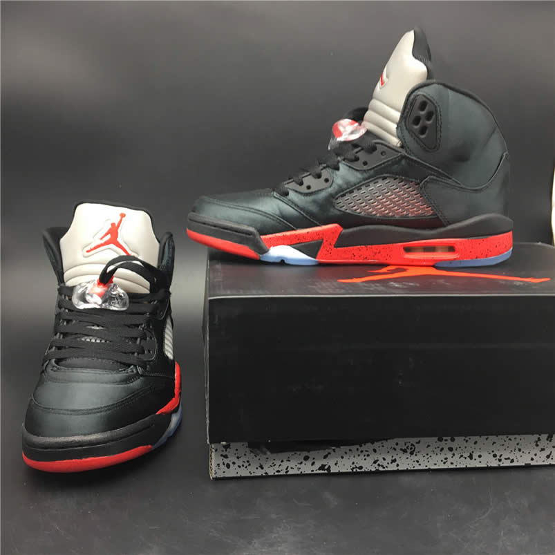 Air Jordan 5 Satin Bred Black University Red For Sale On Feet Outfit 136027 006 (11) - newkick.org
