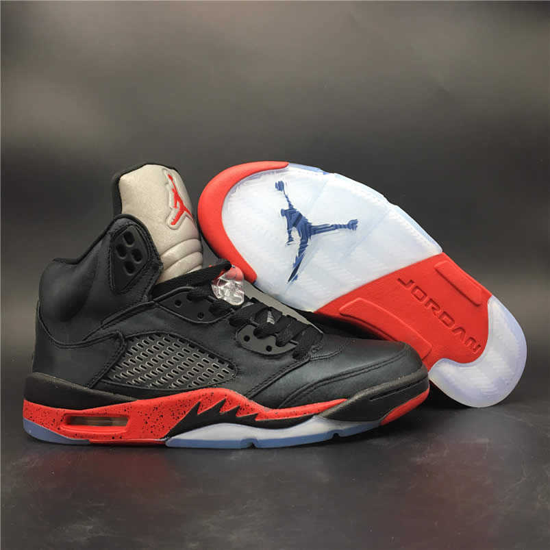 Air Jordan 5 Satin Bred Black University Red For Sale On Feet Outfit 136027 006 (2) - newkick.org