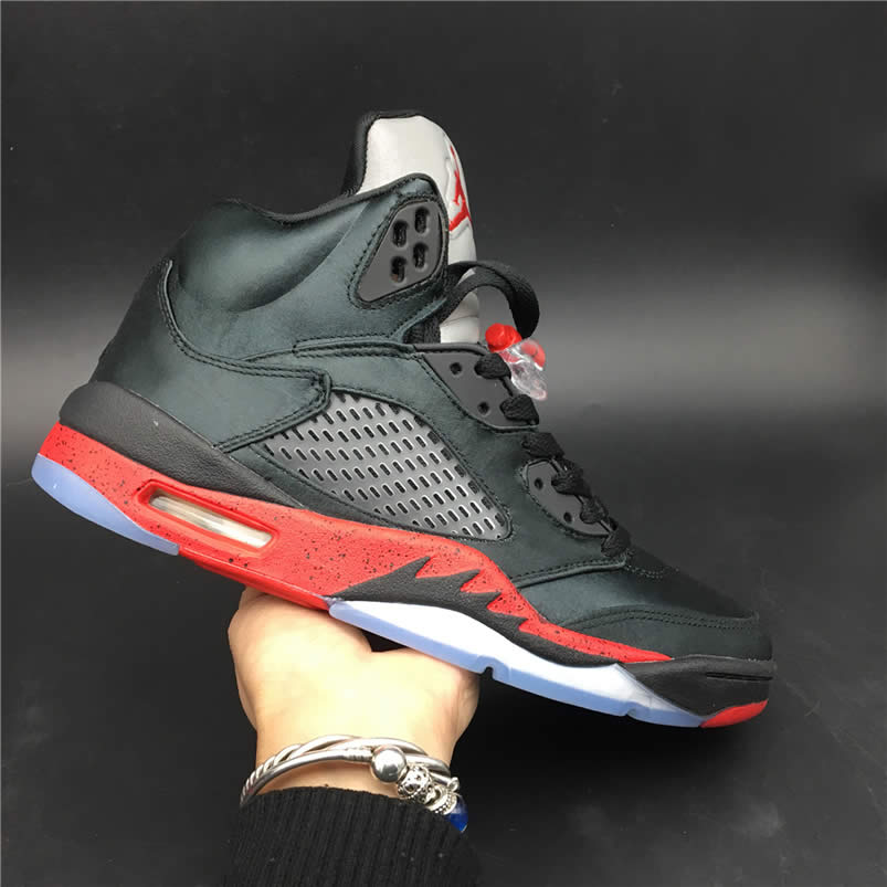 Air Jordan 5 Satin Bred Black University Red For Sale On Feet Outfit 136027 006 (3) - newkick.org