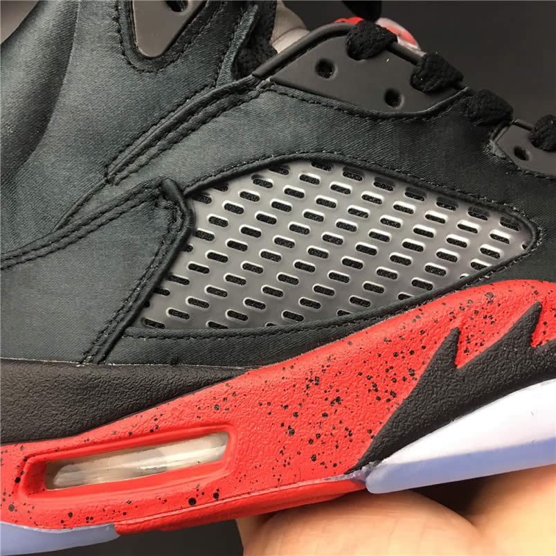 Air Jordan 5 Satin Bred Black University Red For Sale On Feet Outfit 136027 006 (4) - newkick.org