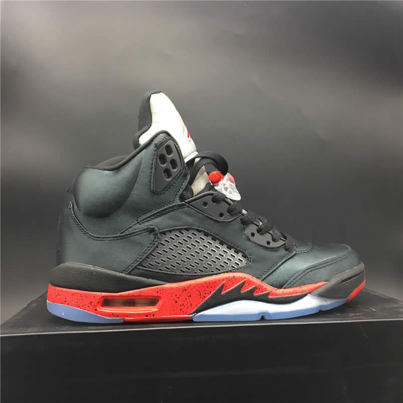 Air Jordan 5 Satin Bred Black University Red For Sale On Feet Outfit 136027 006 (9) - newkick.org
