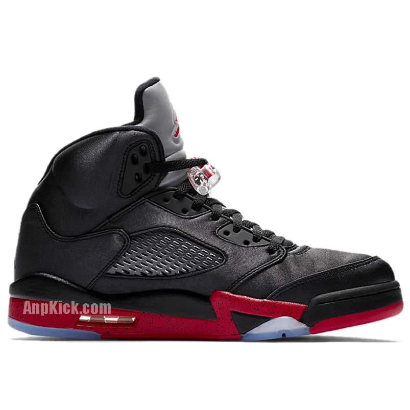 Air Jordan 5 Satin Bred Black University Red On Feet Outfit 136027 006 (2) - newkick.org