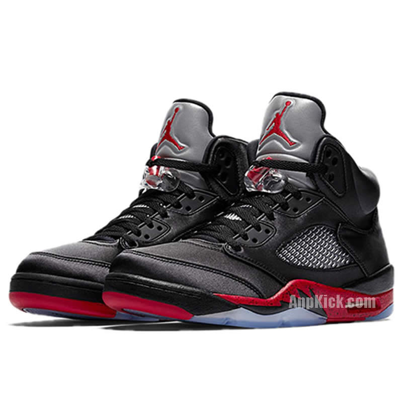 Air Jordan 5 Satin Bred Black University Red On Feet Outfit 136027 006 (3) - newkick.org