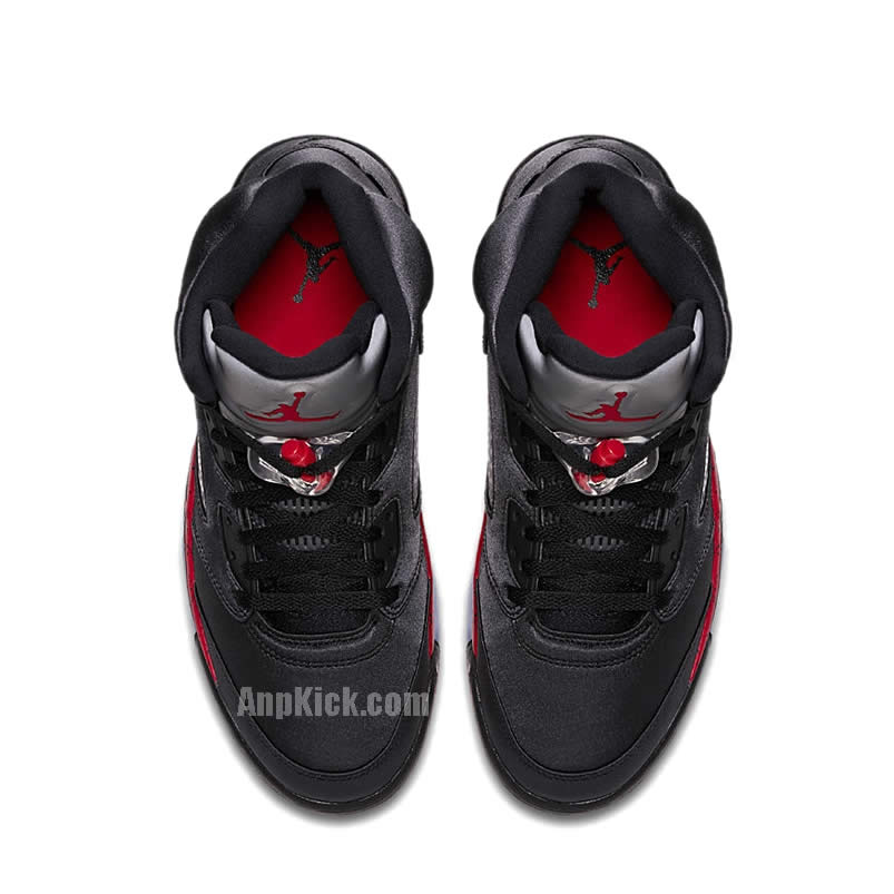 Air Jordan 5 Satin Bred Black University Red On Feet Outfit 136027 006 (4) - newkick.org