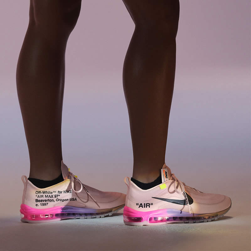 serena williams off white nike womens air max 97 pink rose on feet