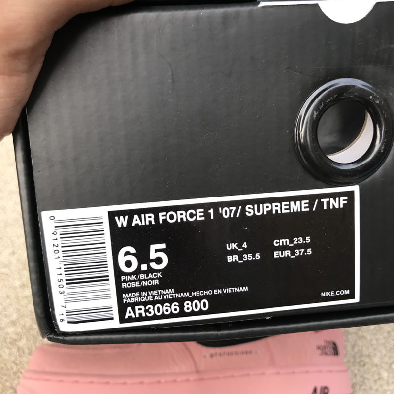 Supreme The North Face Nike Air Force 1 Sup AF1 Low "Pink Black" AR3066-800 Box