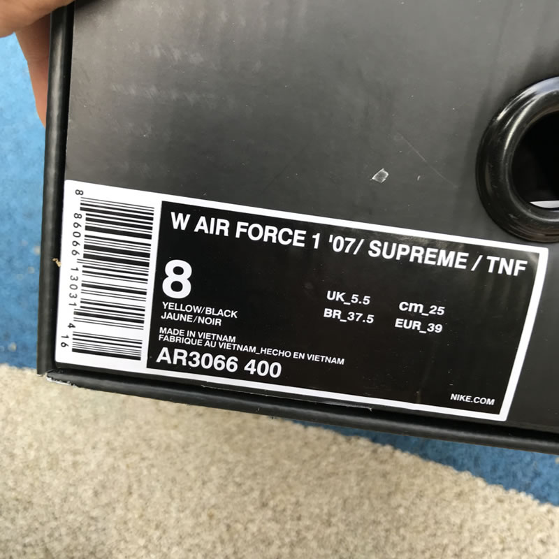 Supreme The North Face Nike Air Force 1 Sup AF1 Low Yellow Black AR3066-400 Box Image