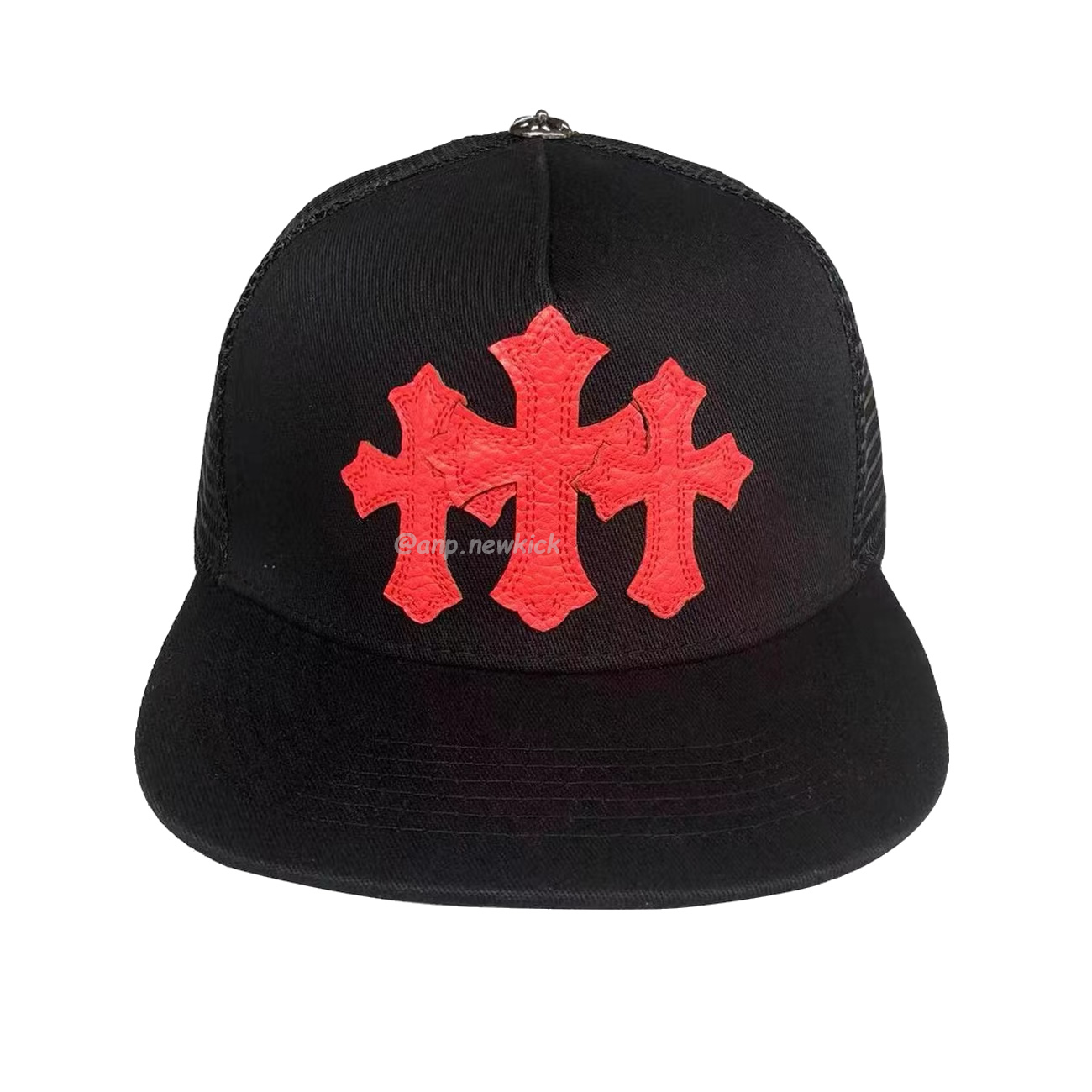 Chrome Hearts Tri Cross Black White Red Trucker Hat (3) - newkick.org