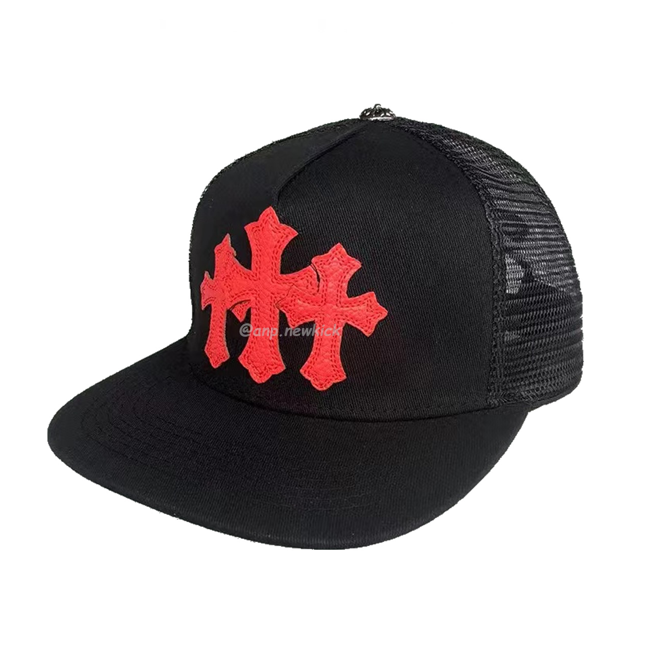 Chrome Hearts Tri Cross Black White Red Trucker Hat (8) - newkick.org