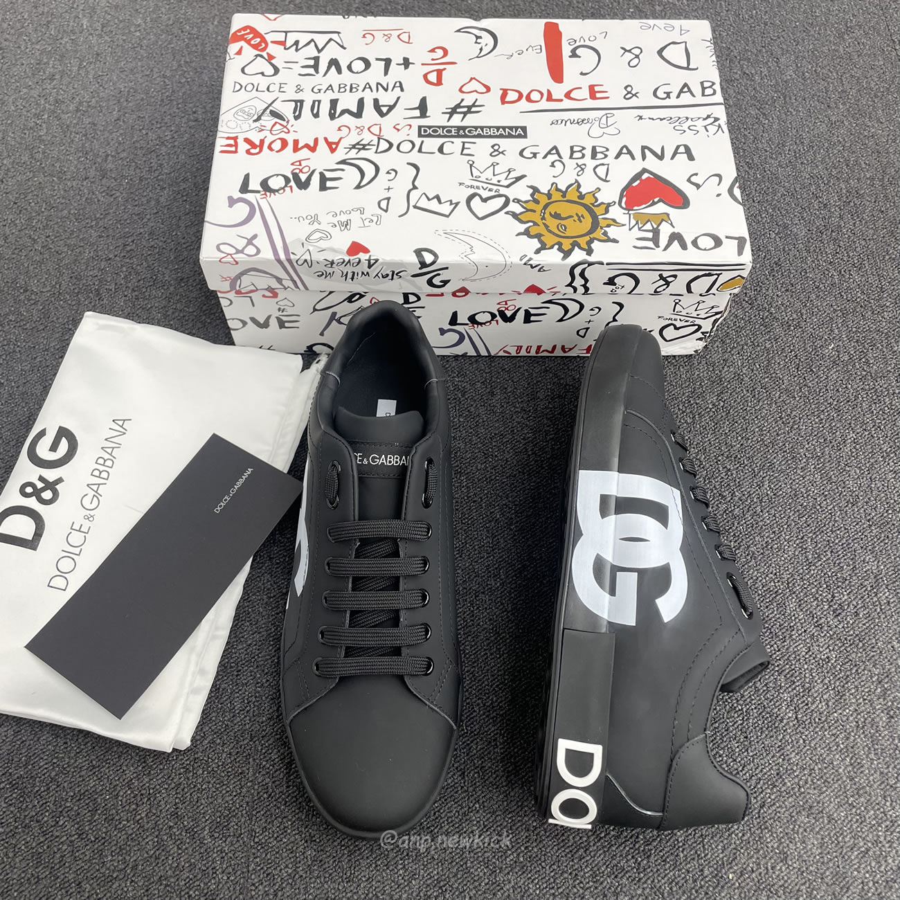 Dolce Gabbana Dg Logo Print Portofino Napa Calf Leather Sneakers (25) - newkick.org