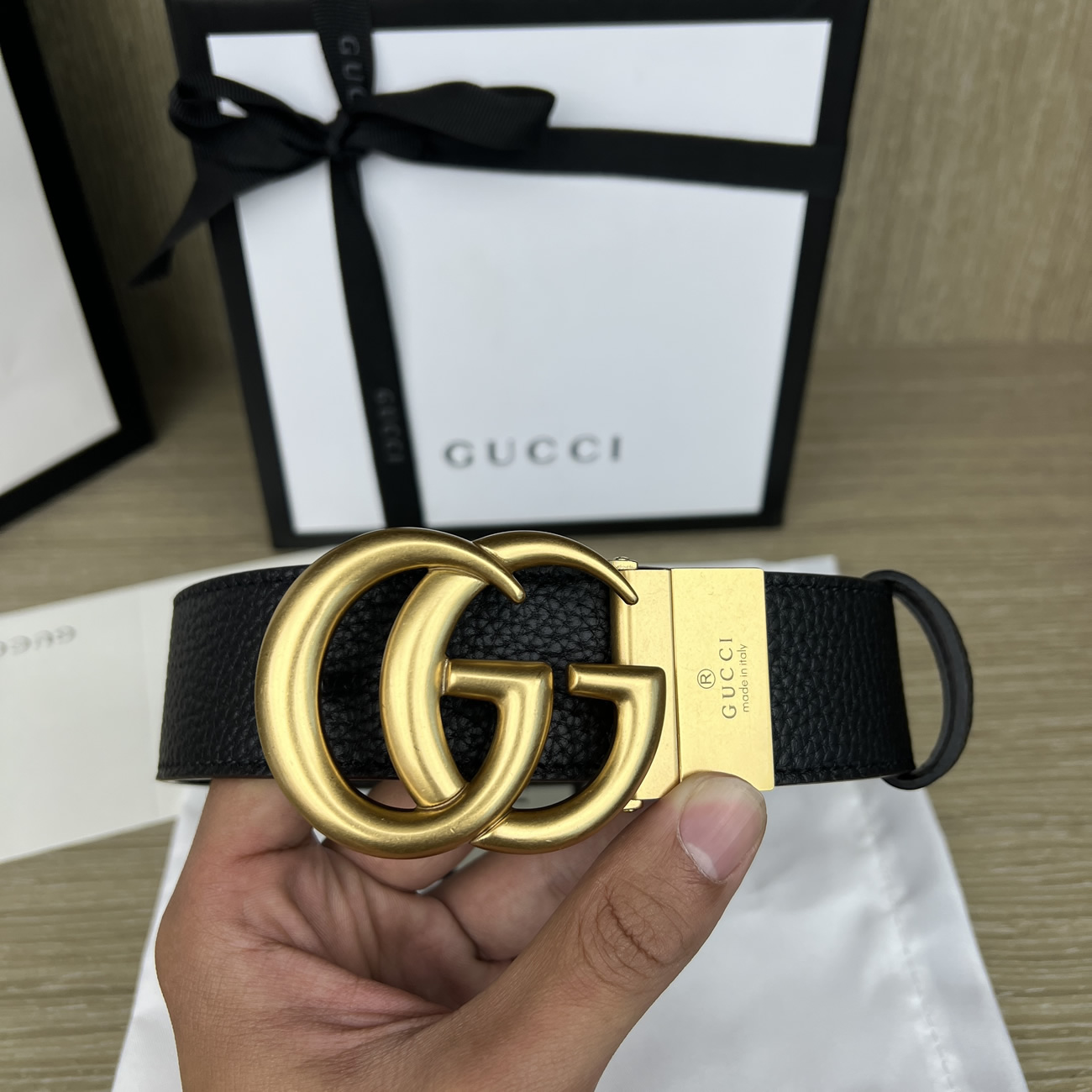 Gucci Double G Logo Full Grain Reversible Belt Leather Black Brown (11) - newkick.org