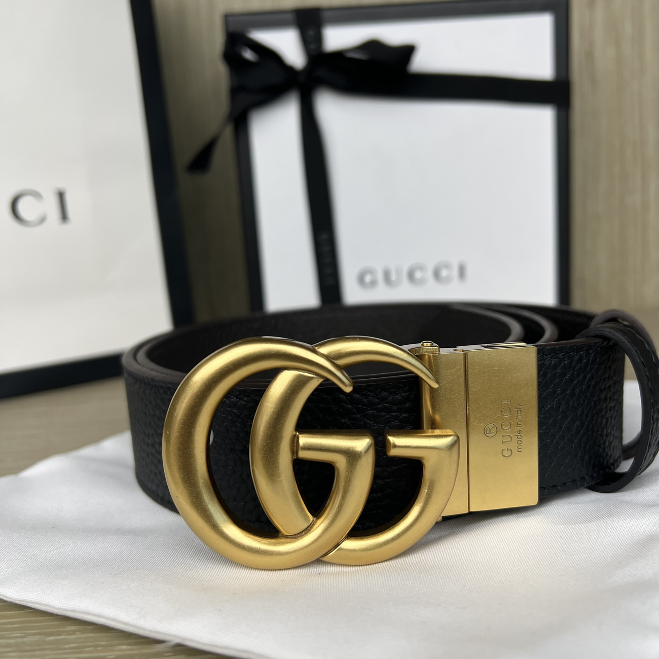Gucci Double G Logo Full Grain Reversible Belt Leather Black Brown (6) - newkick.org