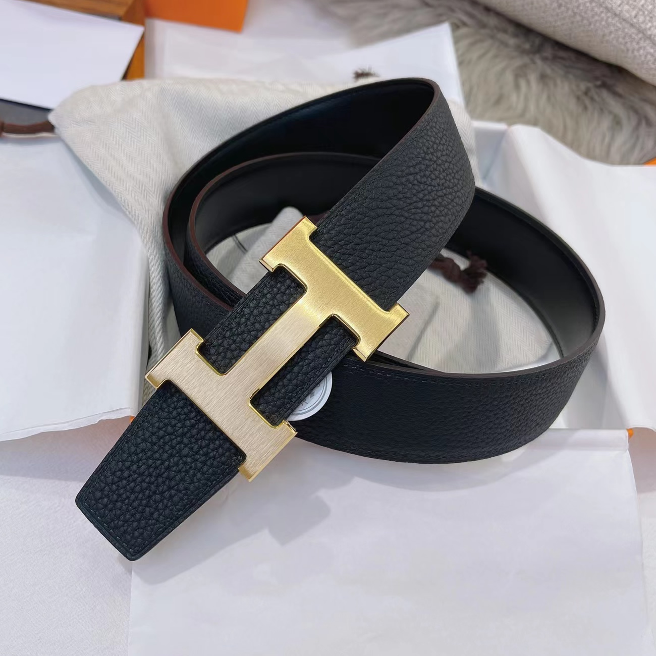 Hermes Full Grain Reversible Belt Leather Black (11) - newkick.org