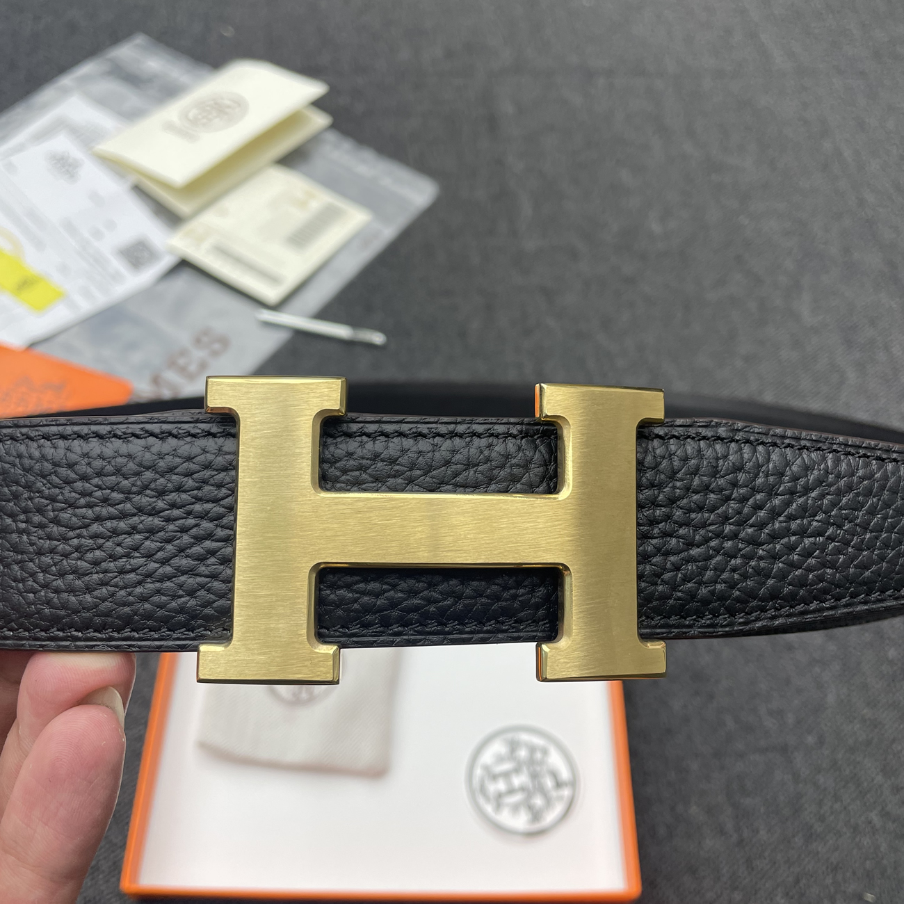 Hermes Full Grain Reversible Belt Leather Black (8) - newkick.org