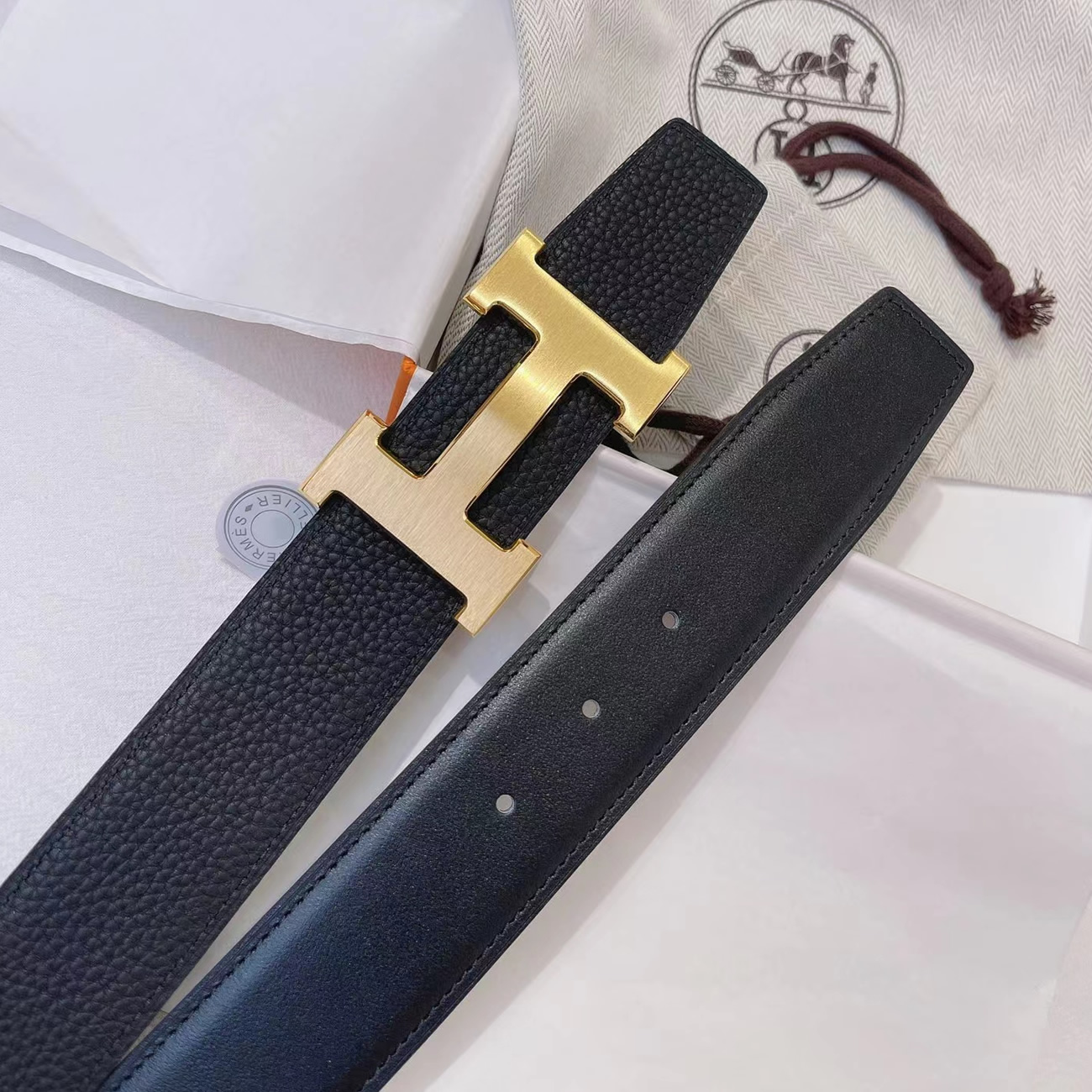 Hermes Full Grain Reversible Belt Leather Black (9) - newkick.org