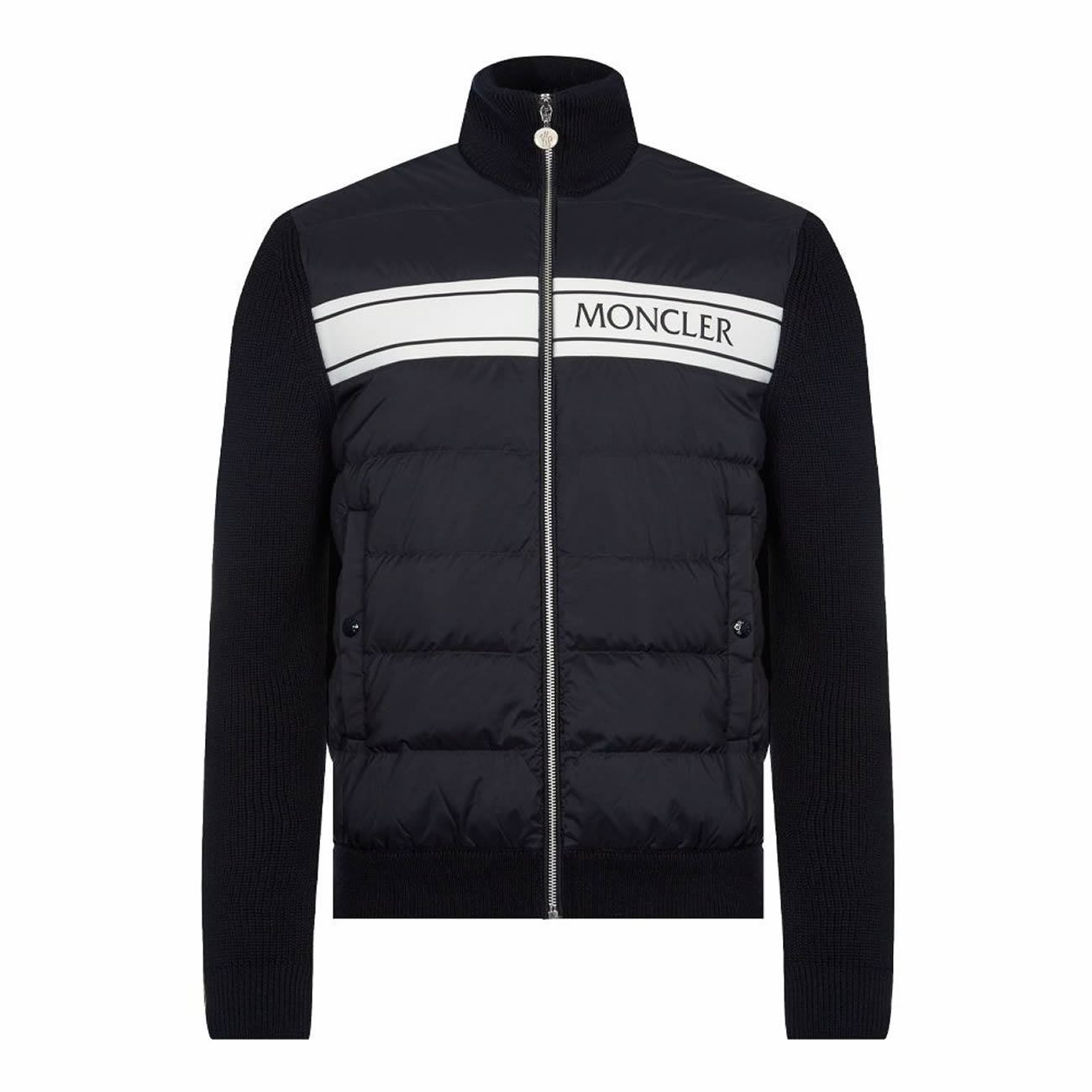 Moncler Neck Padded Shell And Virgin Wool Navy Jacket (1) - newkick.org