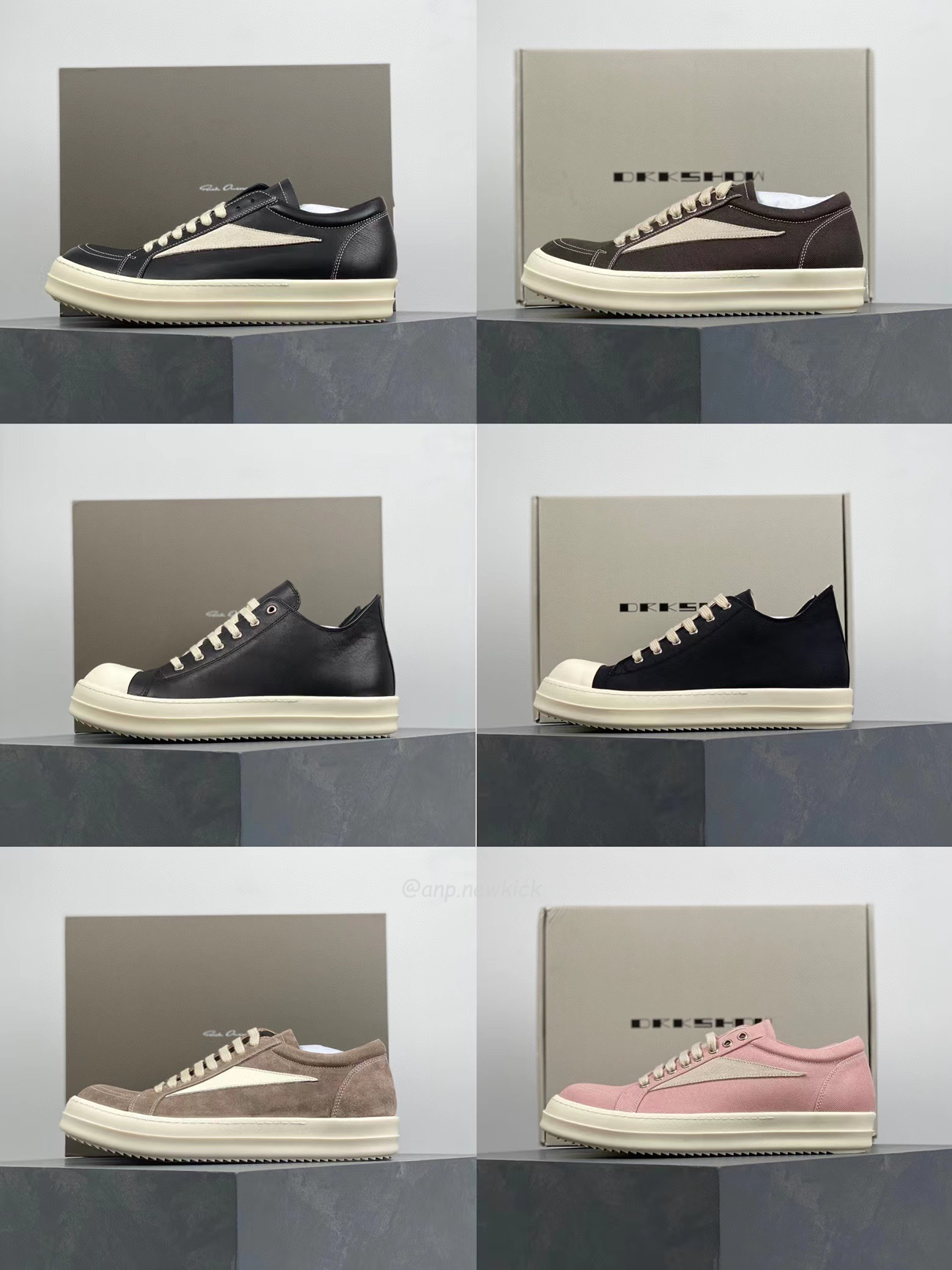Rick Owens Leather Low Top Vintage Sneakers Suede Canvas Black Taupe Grey Faded Pnk Pearl Milk Dark Dust (18) - newkick.org