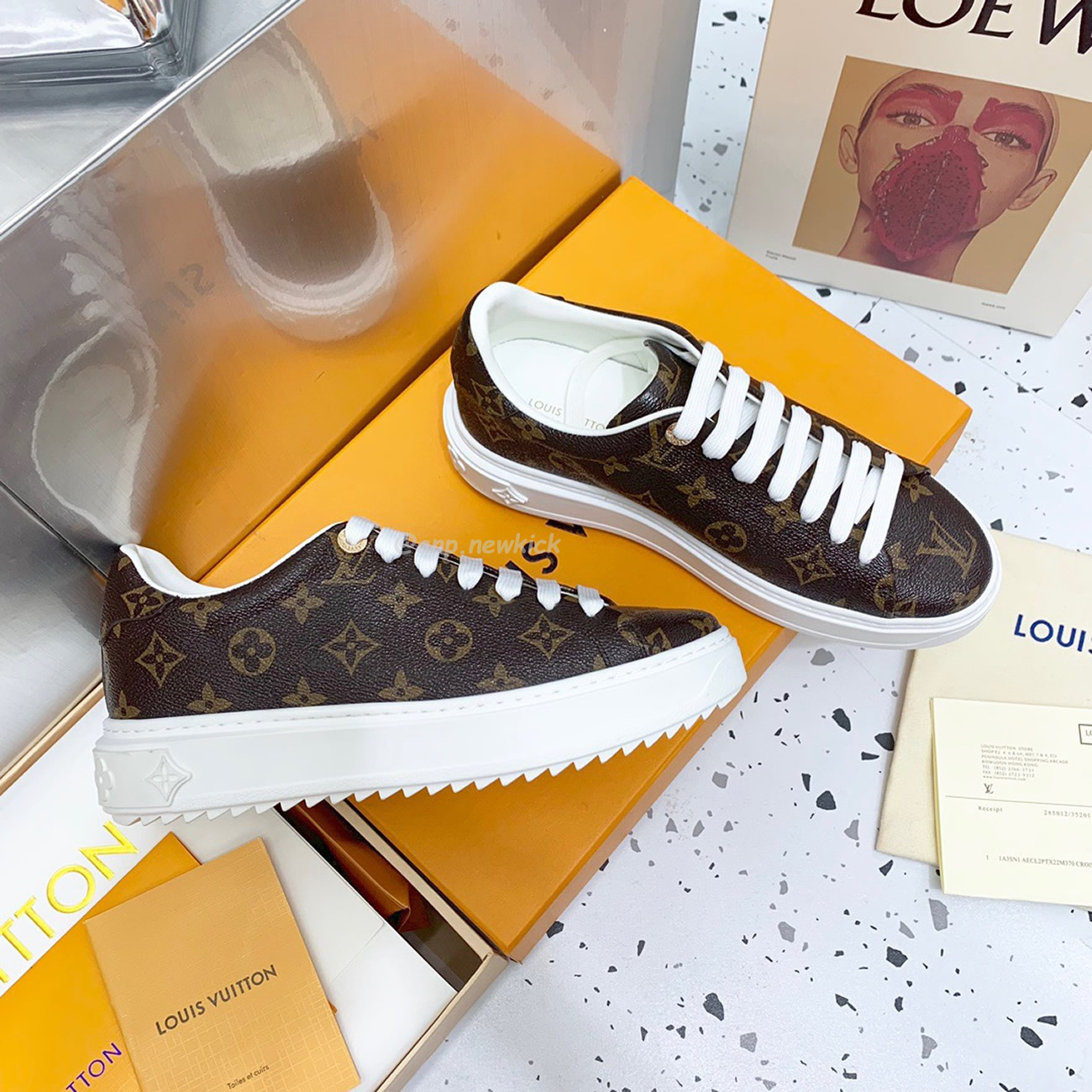 Louis Vuitton Time Out Monogram Leather Cacao Brown White Womens 1a8fjr (9) - newkick.org