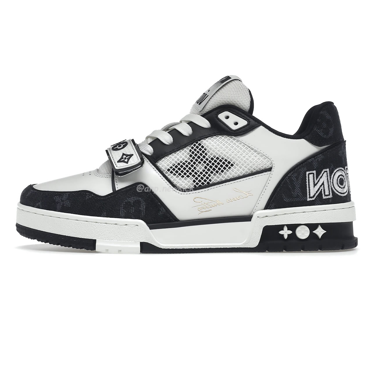 Louis Vuitton Lv Trainer Velcro Strap Monogram Denim Black White 1a9zau (1) - newkick.org