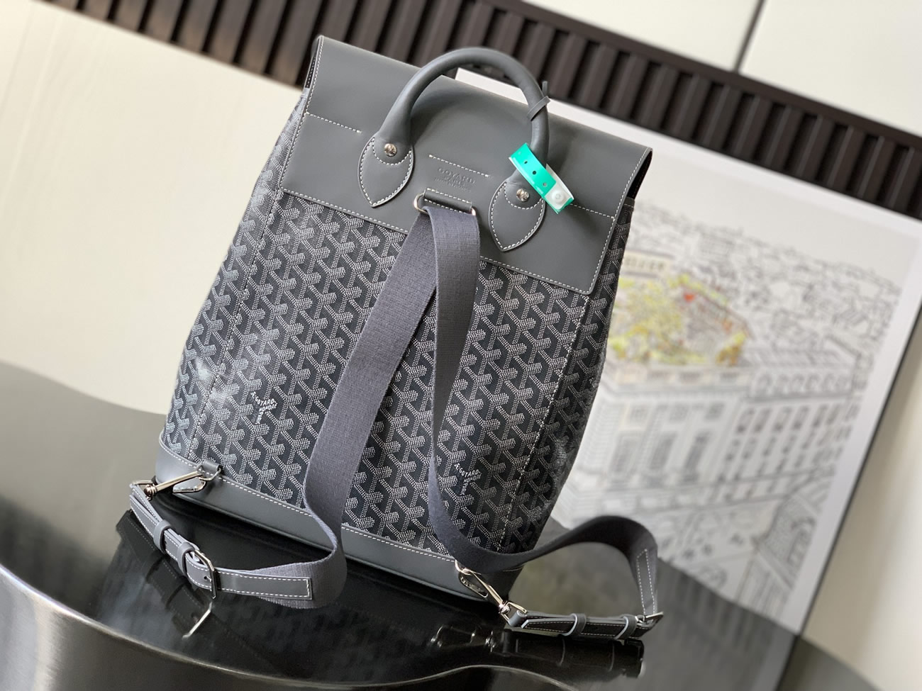 Goyard Artois Alpin Medium Backpack Blacknatural Black Grey Navy Green (5) - newkick.org