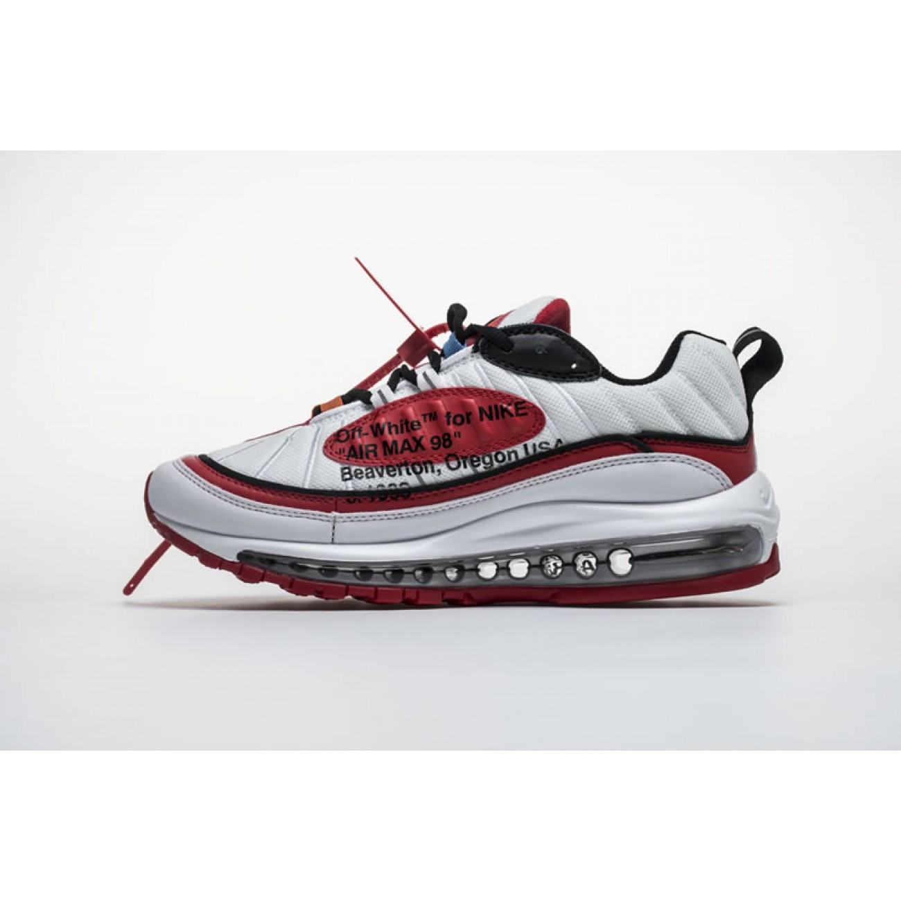Off-White Virgil Abloh x Nike Air Max 98 White/Red Wmns Mens Size Shoes For Sale AJ6302-113