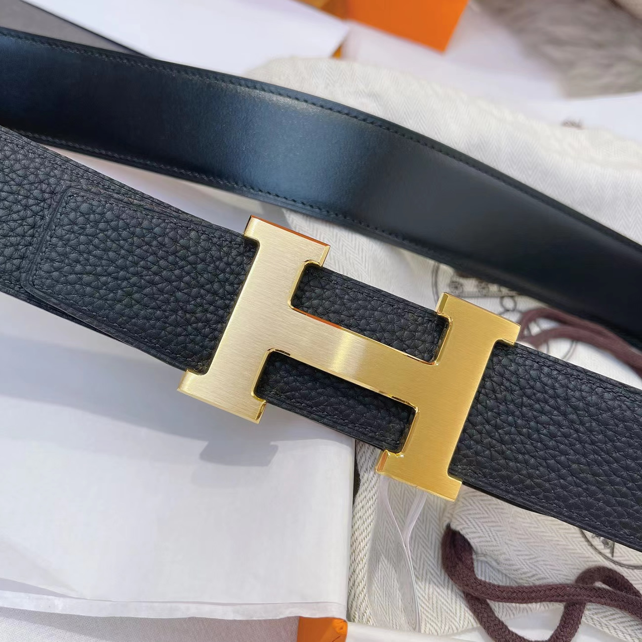 Hermes Full Grain Reversible Belt Leather Black 95CM-125CM