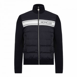 MONCLER NECK PADDED SHELL AND VIRGIN WOOL Navy JACKET