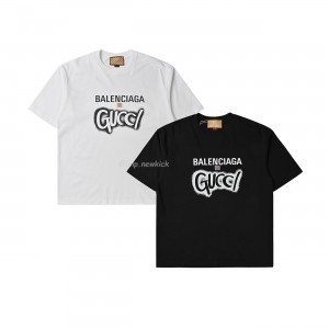 Balenciaga X Gucci Co branded Double B Letter Printed Logo Printed Short sleeved T-shirt