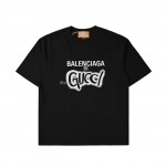 Balenciaga X Gucci Co branded Double B Letter Printed Logo Printed Short sleeved T-shirt