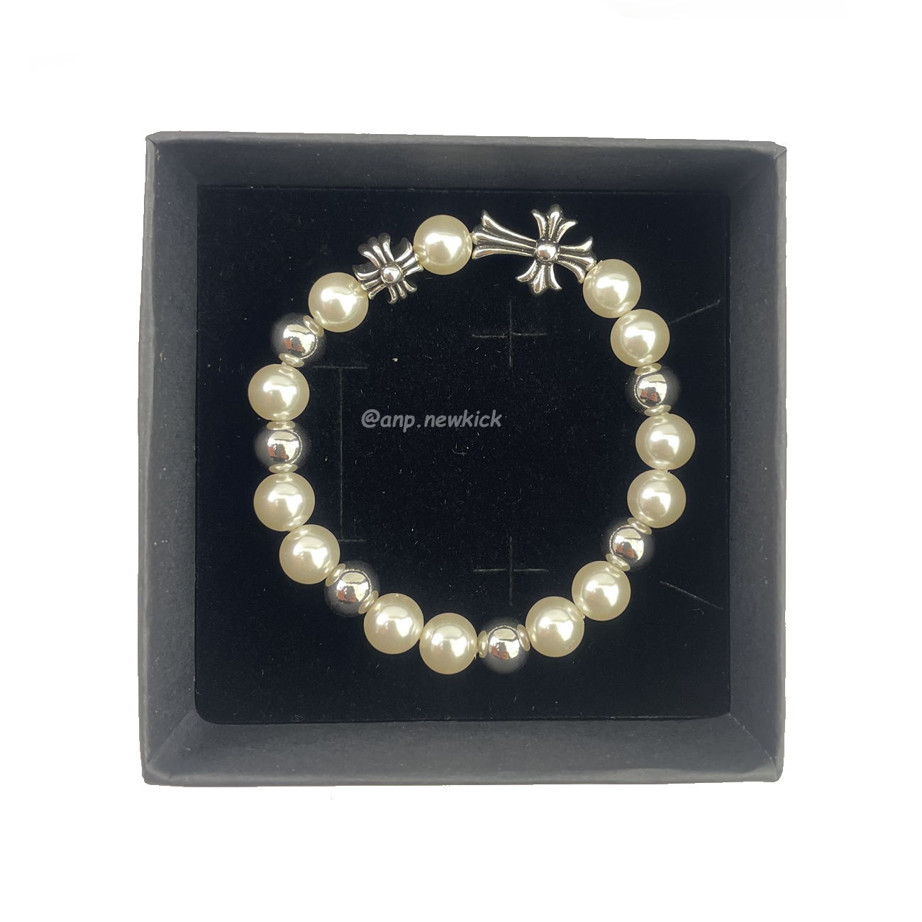 Chrome Hearts Pearl Silver Cross Flower Letter Ball Bracelet