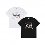Dior Hand drawn sketch logo graffiti short sleeved T-shirt