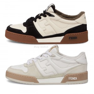 FENDI Match Cream Black White Suede and Leather Low Top Sneakers