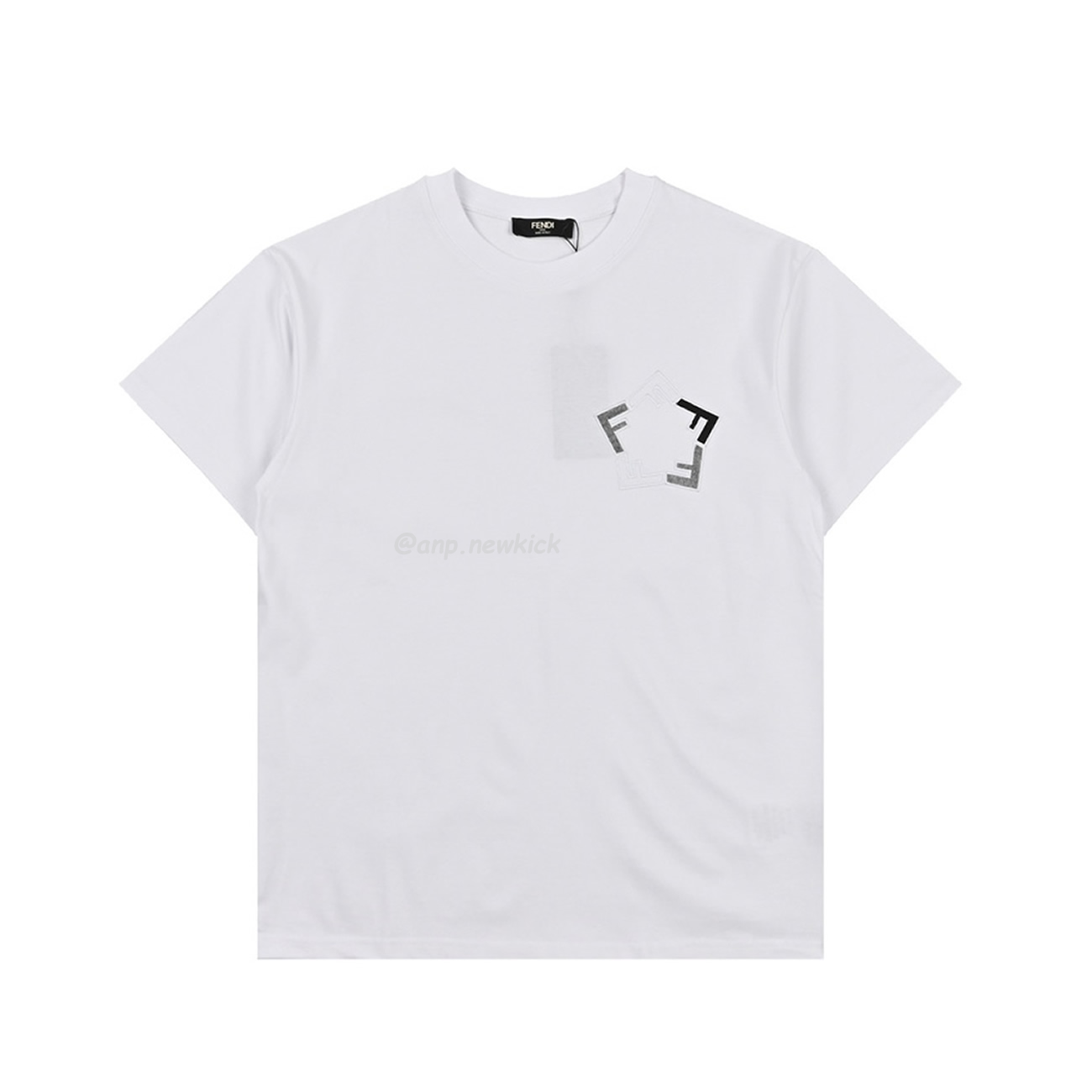 Fendi Pentagonal F embroidered flocked round neck short sleeved T-shirt