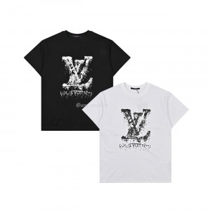 Louis Vuitton Classic Alphabet Digital Direct Spray Round Neck Short Sleeve T-shirt