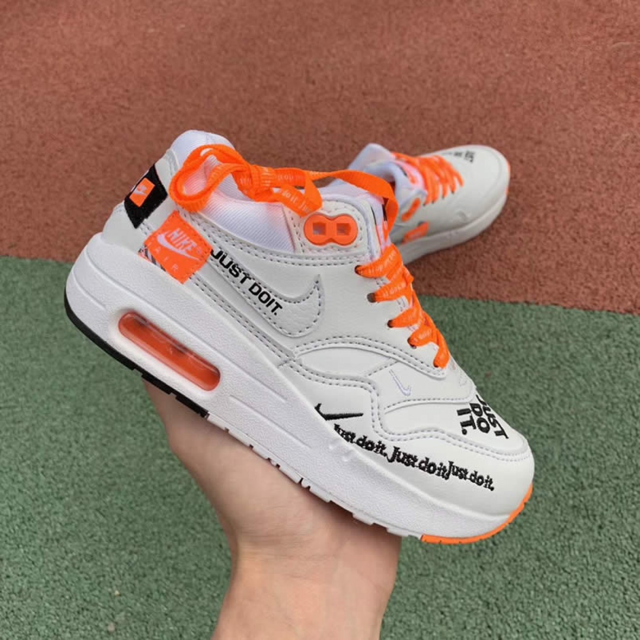 Kids Nike Air Max 1 Lux "Just Do It" White Orange Shoes 917691-100