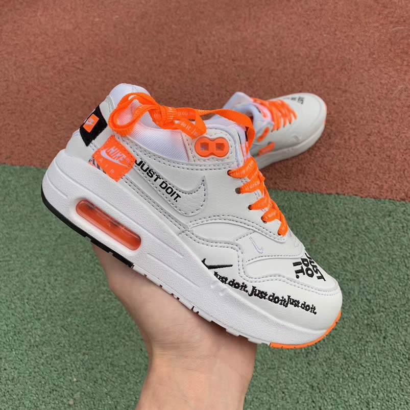 Kids Nike Air Max 1 Lux 'Just Do It' White Orange Shoes 917691-100