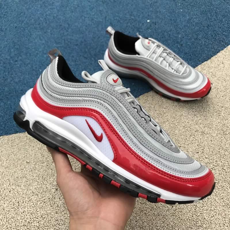 Nike Air Max 97 University Red Silver Mens Womens Shoes In-Hand Images (1)